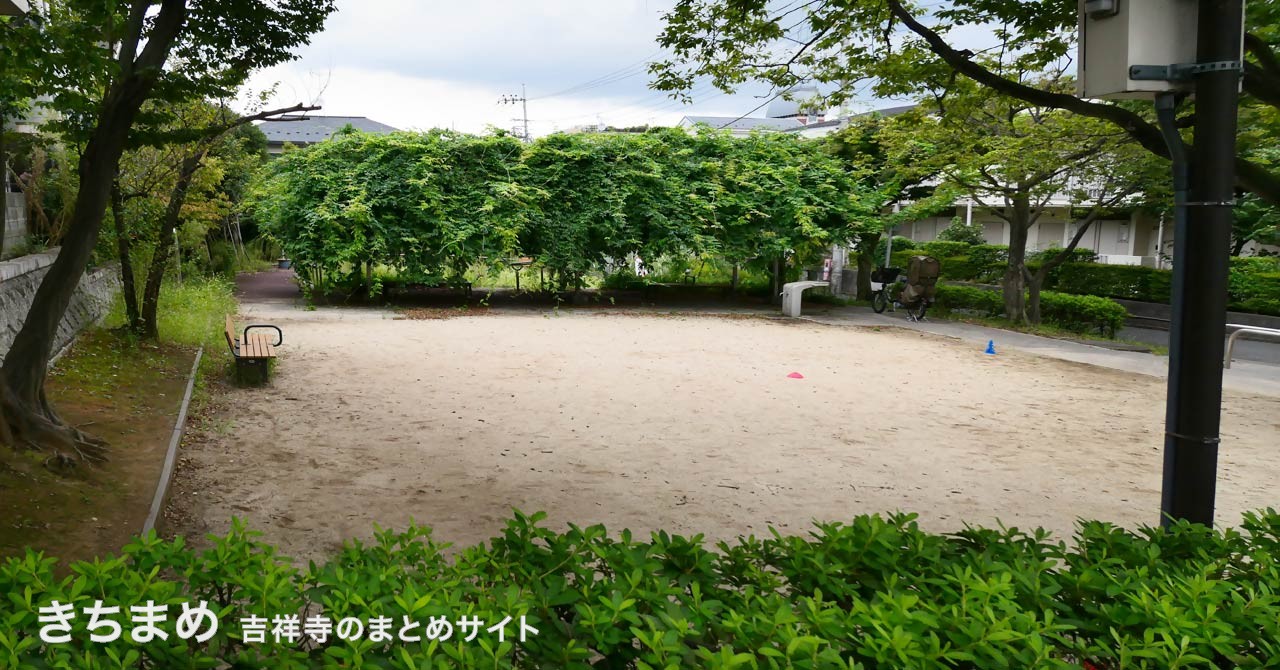 本宿東公園のグラウンドと藤棚